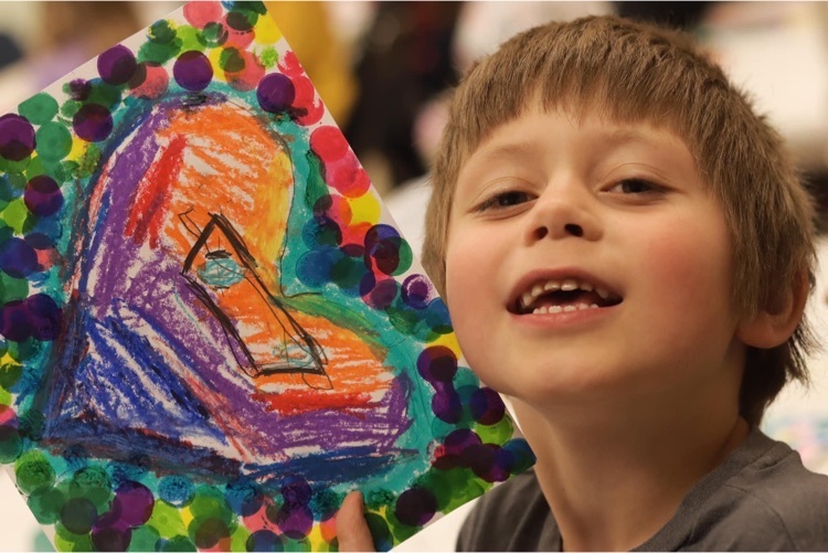 kindergarten student shares heart artwork